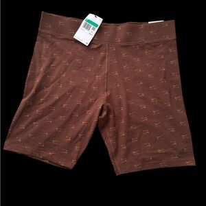 New Nike Brown Swoosh-Print Women's athletic leggings Shorts
